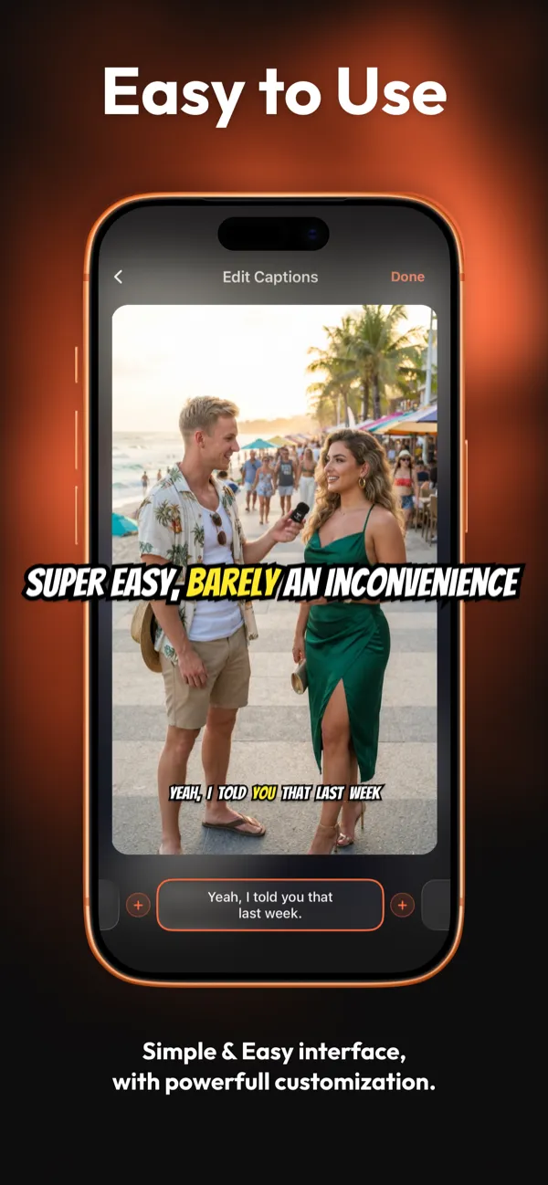 The Edit Captions screen in Capster, with a caption burned over a video and the text of the selected caption editable underneath.